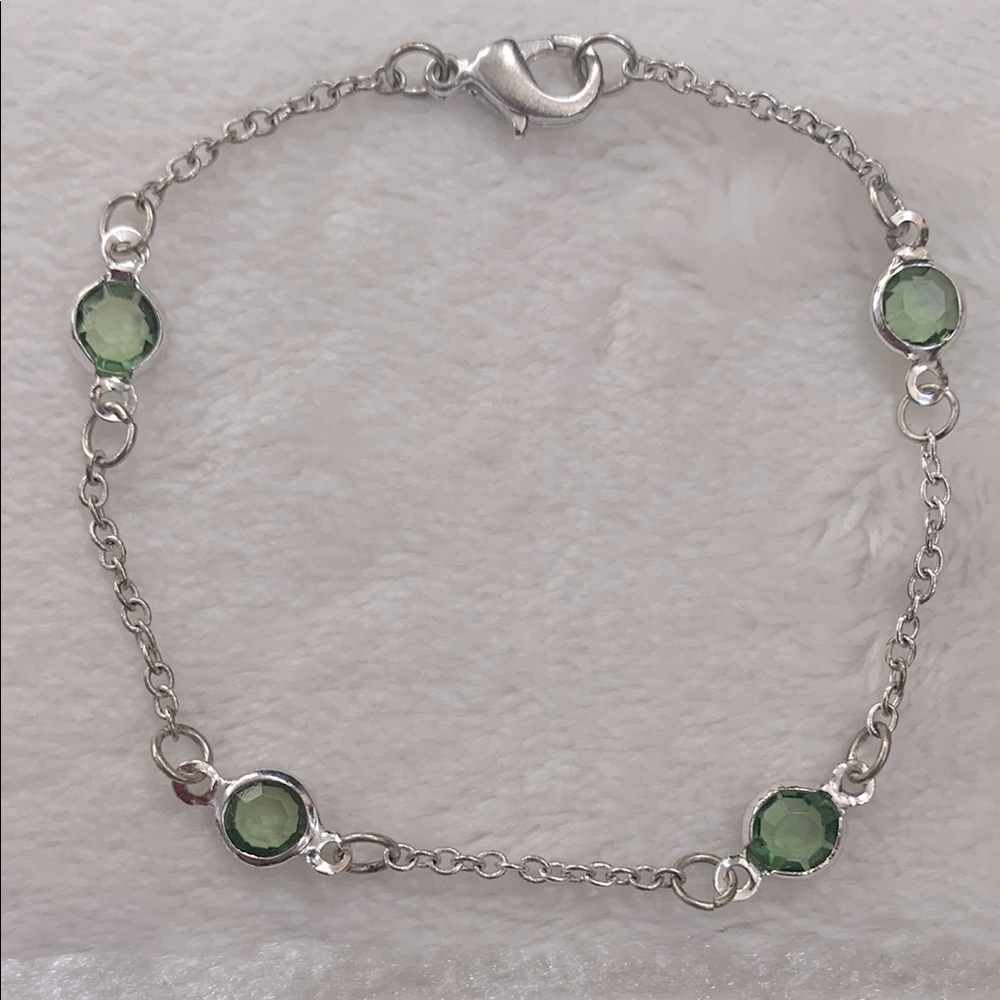 Silver and Green Accents Stones Bracelet